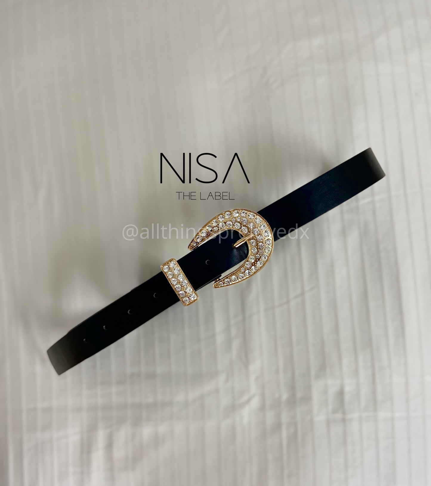 Rhinestone horseshoe buckle black belt