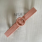 Straw woven round buckle color belt