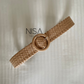 Straw woven round buckle color belt