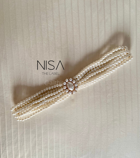 Oval pearl buckle waist cincher belt