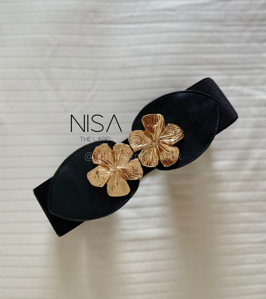 Dual floral gold buckle waist cincher belt