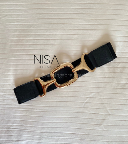 Gold rectangle accent buckle waist cincher belt