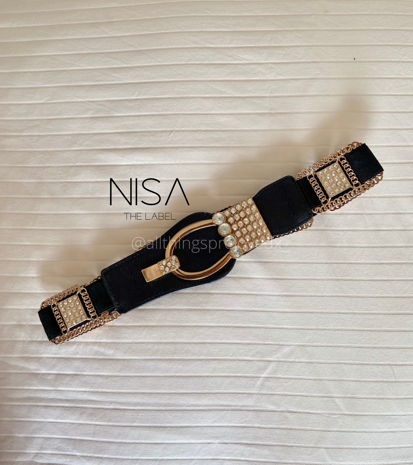 Horseshoe buckle square rhinestone detail waist cincher belt