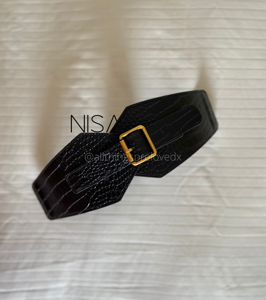 Croc textured matte gold buckle waist cincher belt