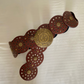 Vintage round bronze buckle shield disc dual open work waist belt