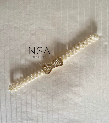 Ribbon bow pearl rhinestone buckle waist cincher belt