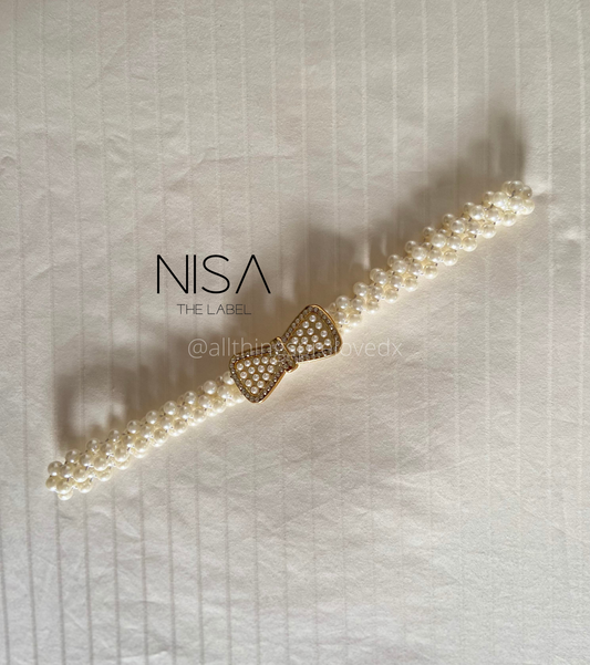 Ribbon bow pearl rhinestone buckle waist cincher belt