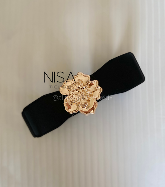 Floral metal buckle waist cincher belt