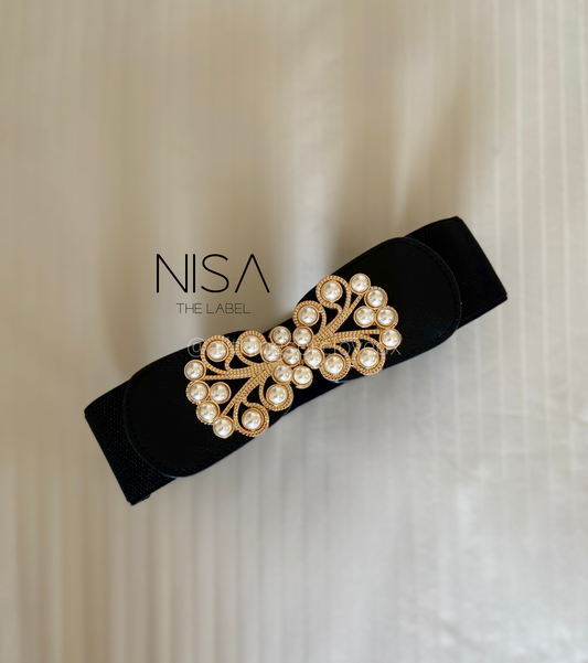 Pearl stem design buckle waist cincher belt