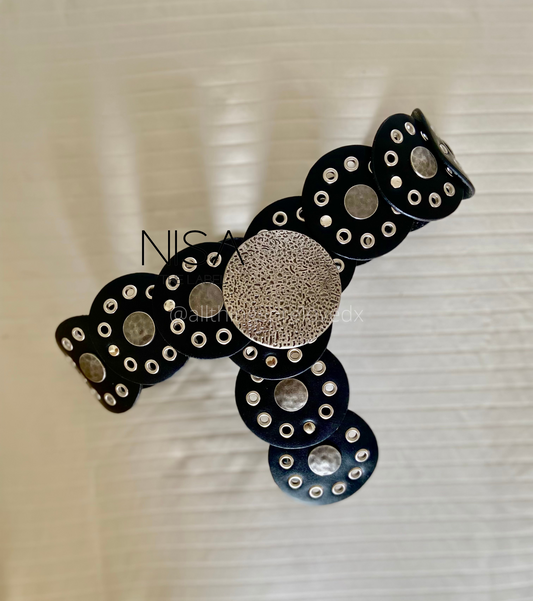 Silver vintage round buckle shield disc waist belt