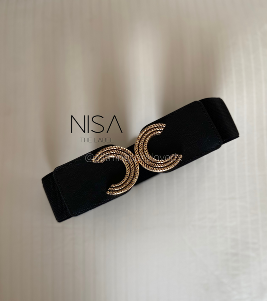 Dual mirror C metal buckle waist cincher belt
