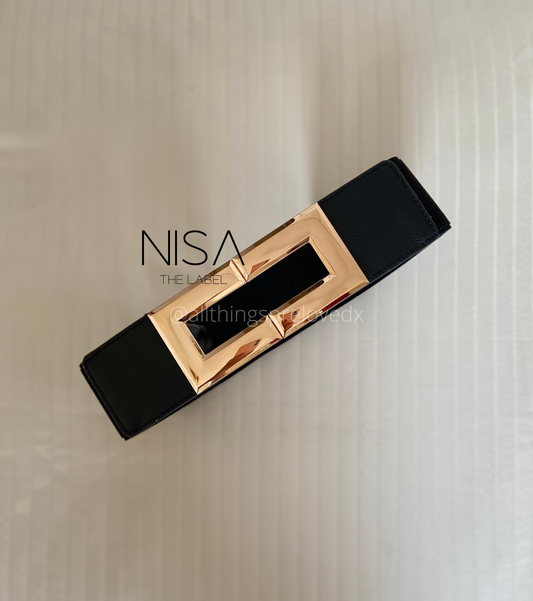 Elongated rectangle metal buckle waist cincher belt