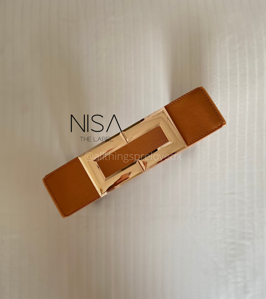 Elongated rectangle metal buckle waist cincher belt