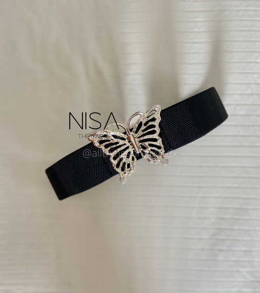 Butterfly metal buckle waist cincher belt