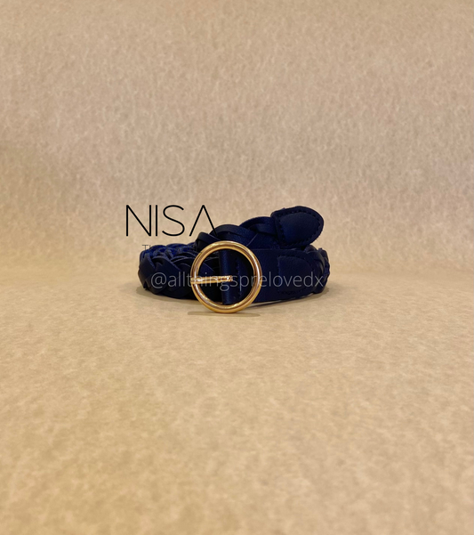 Braided round metal buckle basic belt