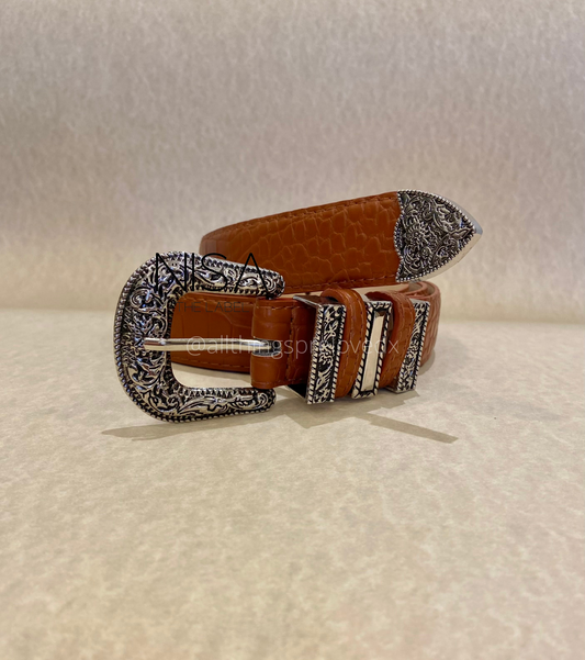 Vintage metal buckle croc basic belt