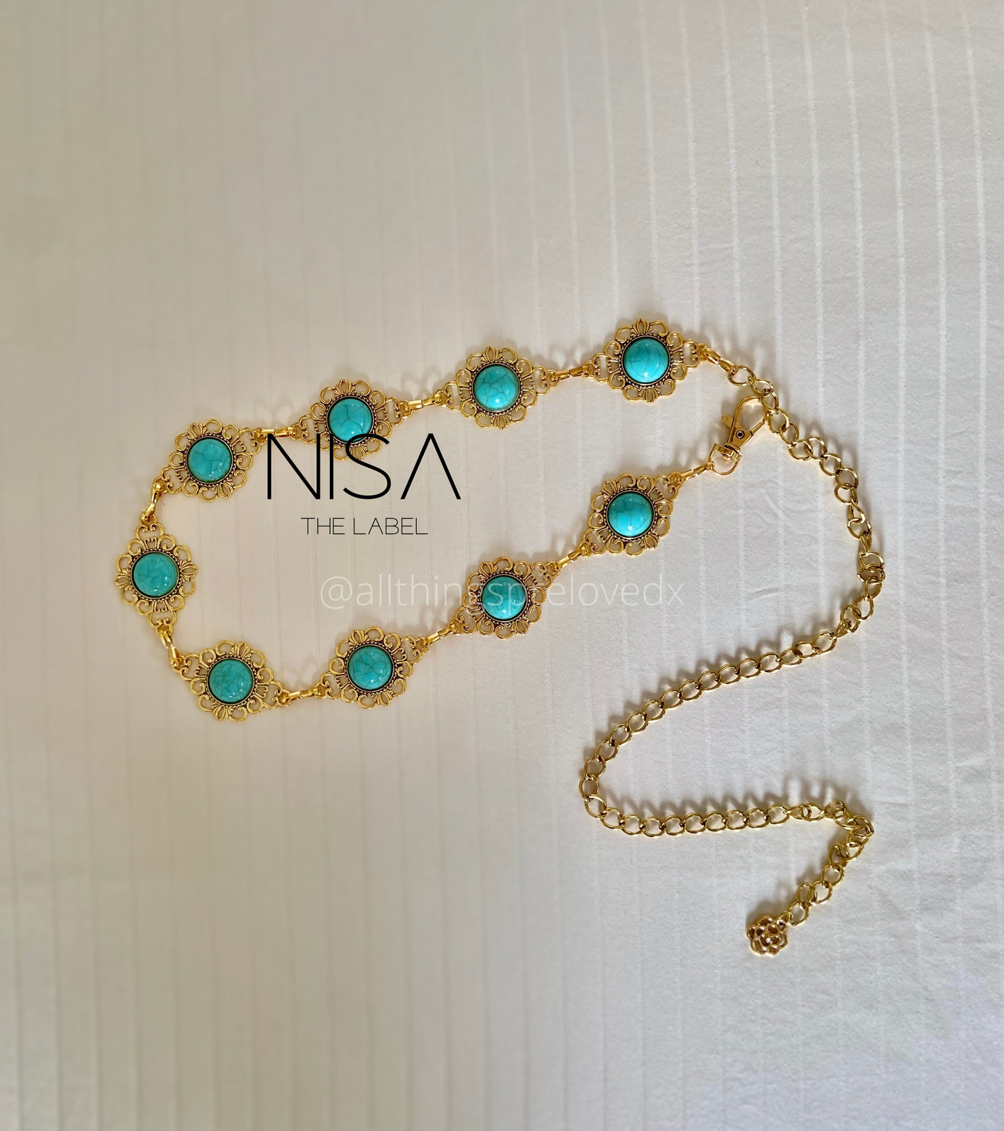 Floral turquoise stone chain belt