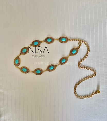 Oval turquoise stone chain belt