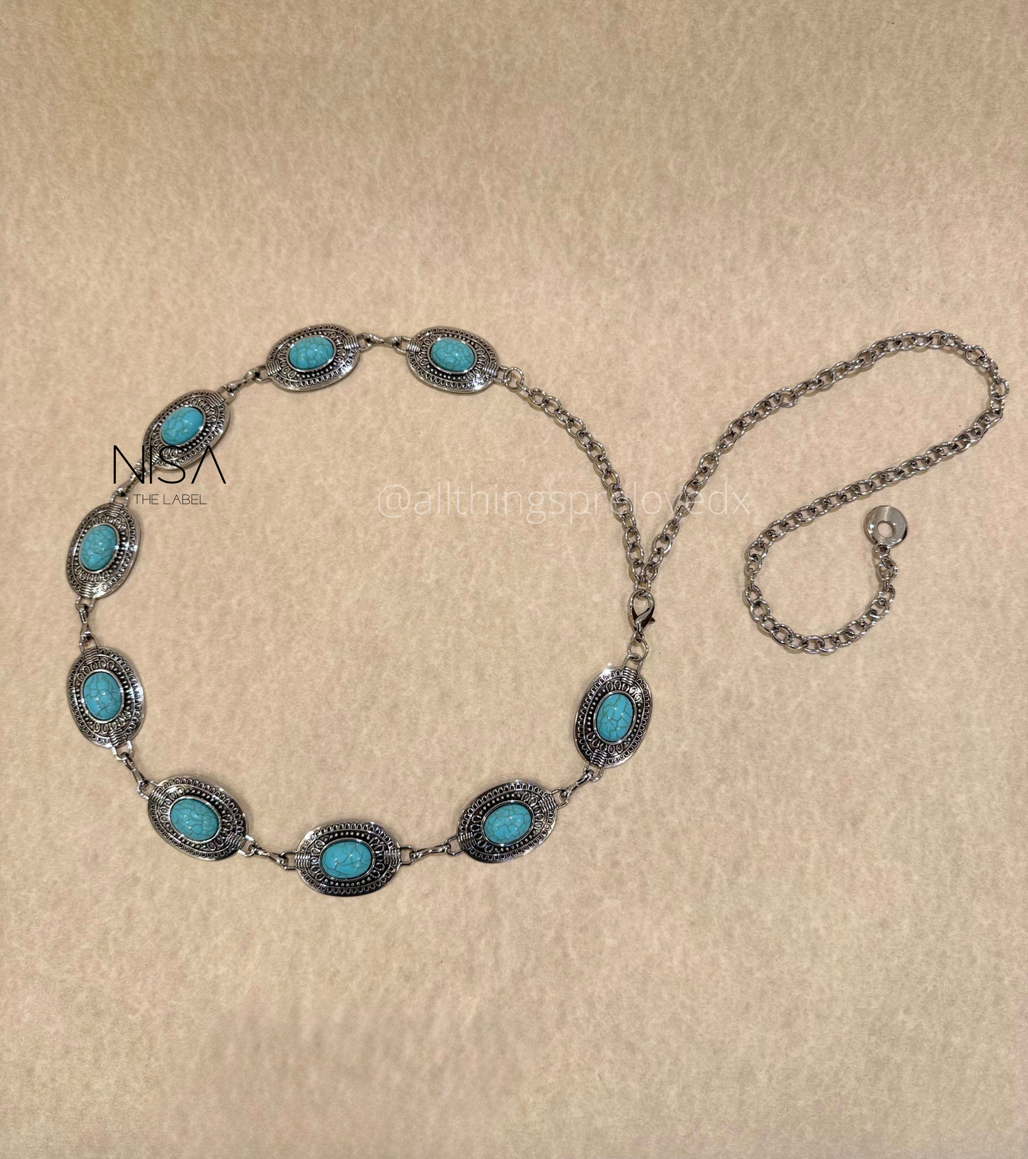 Oval turquoise stone chain belt