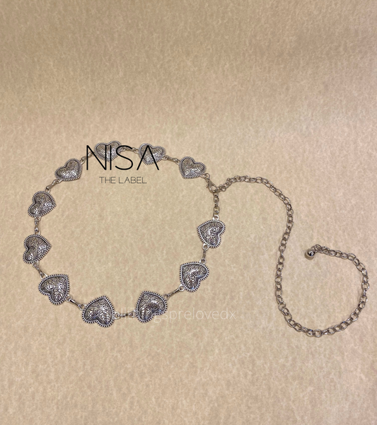 Heart intricate design metal chain belt