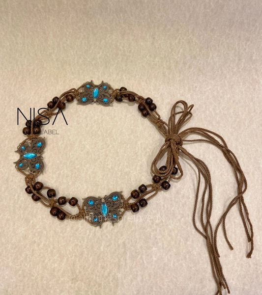 Butterfly embellished rope beads waist belt