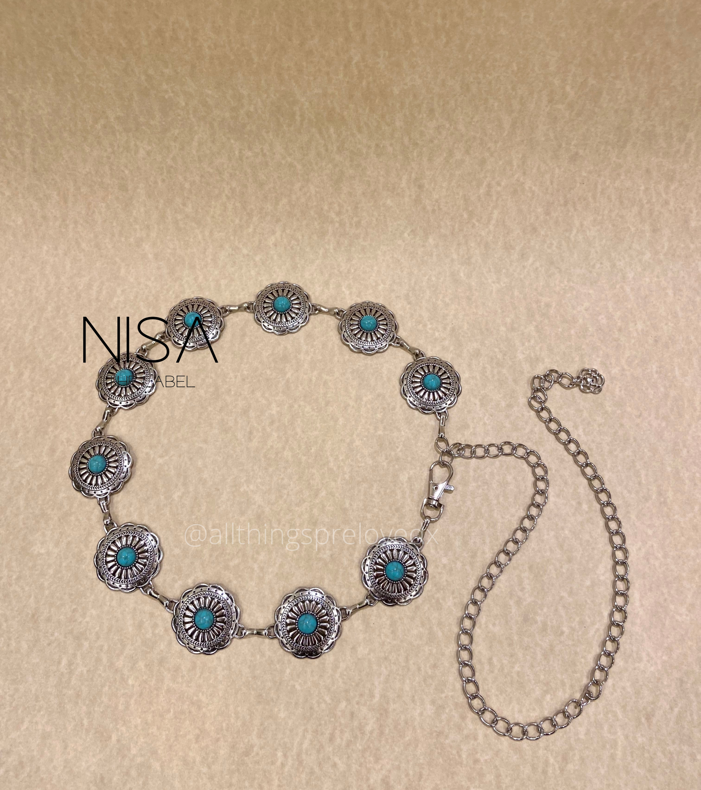 Chakra turquoise stone chain belt