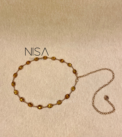 Gem stones metal chain belt