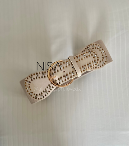 Gold metal buckle studded rhinestone waist cincher belt