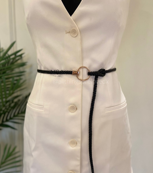 Metal ring buckle braided tie-knot waist belt