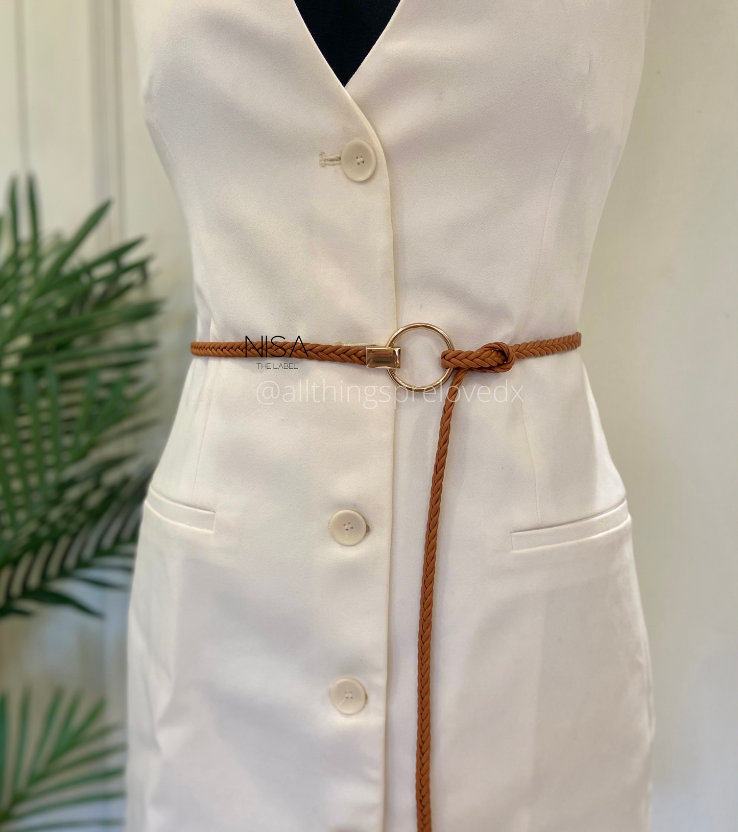 Metal ring buckle braided tie-knot waist belt
