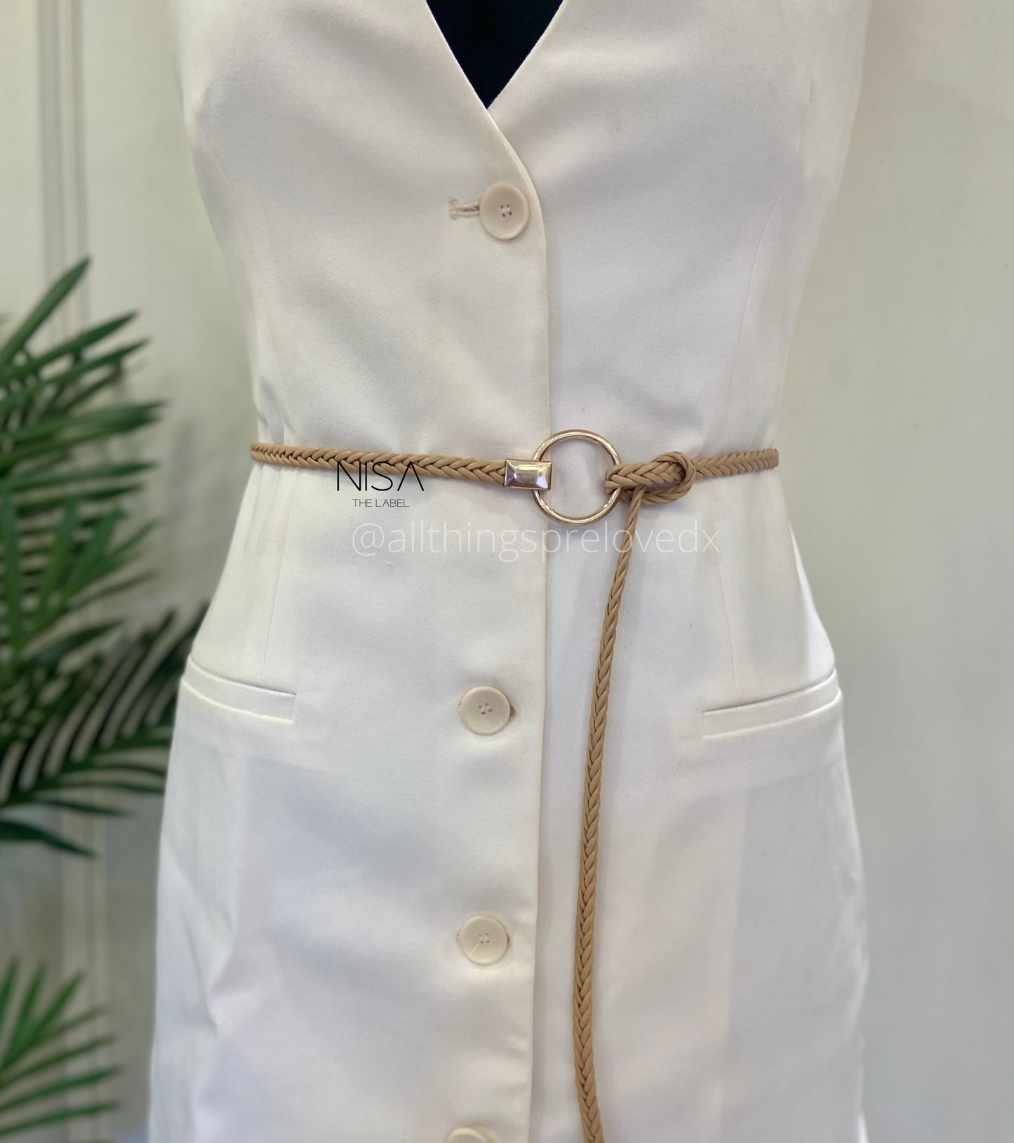 Metal ring buckle braided tie-knot waist belt