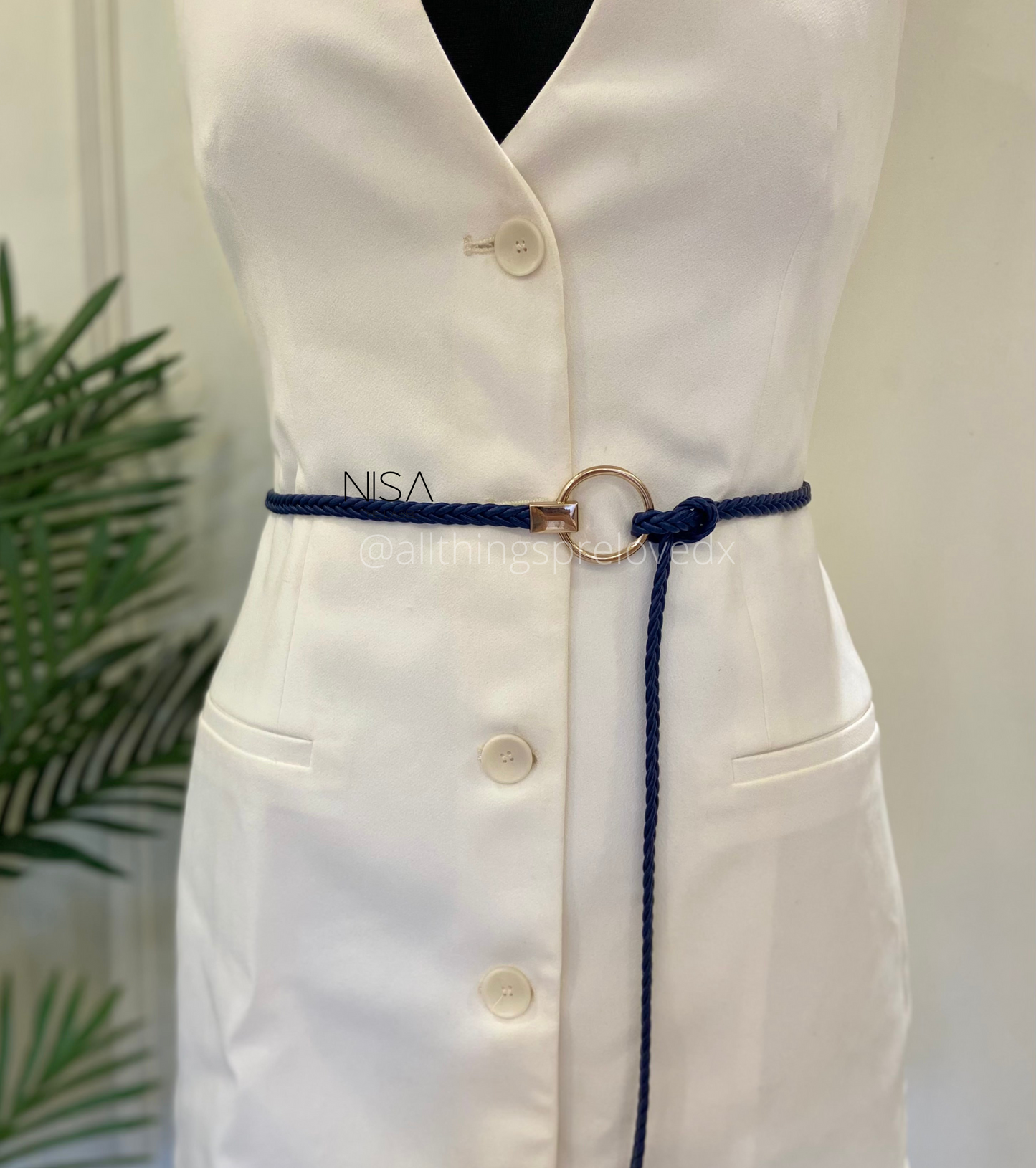 Metal ring buckle braided tie-knot waist belt