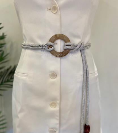 Ring buckle gleaming rope detailed tie-knot waist belt