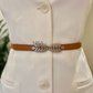 Silver leaf buckle thin waist cincher belt