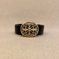 Oval intricate detailed metal buckle chrome basic belt