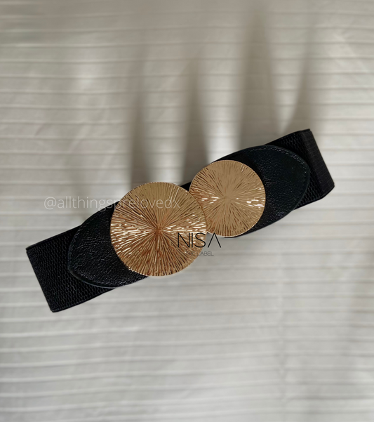 Double sphere foil rays metal buckle waist cincher belt