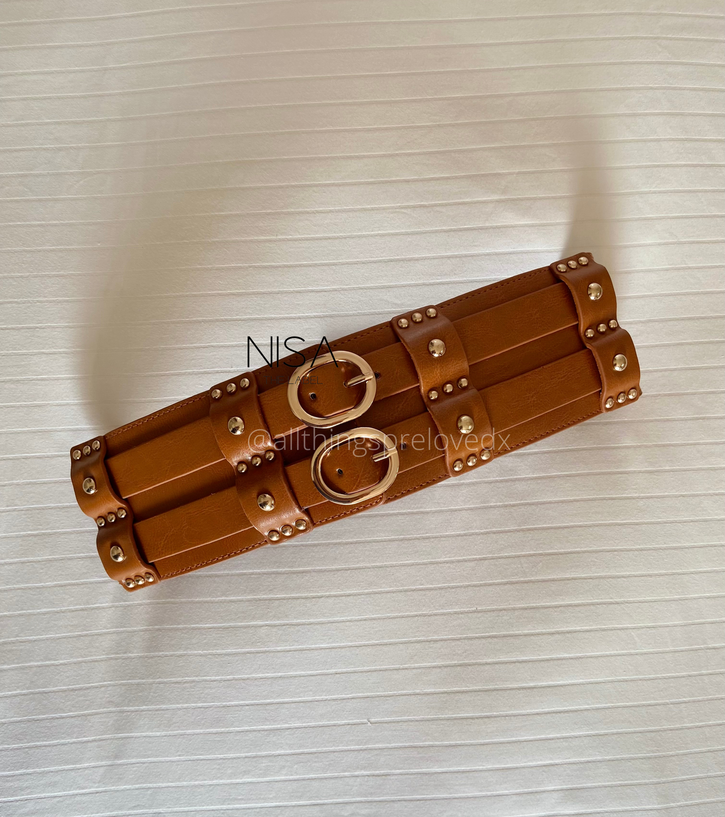 Oval double buckle studded waist cincher belt