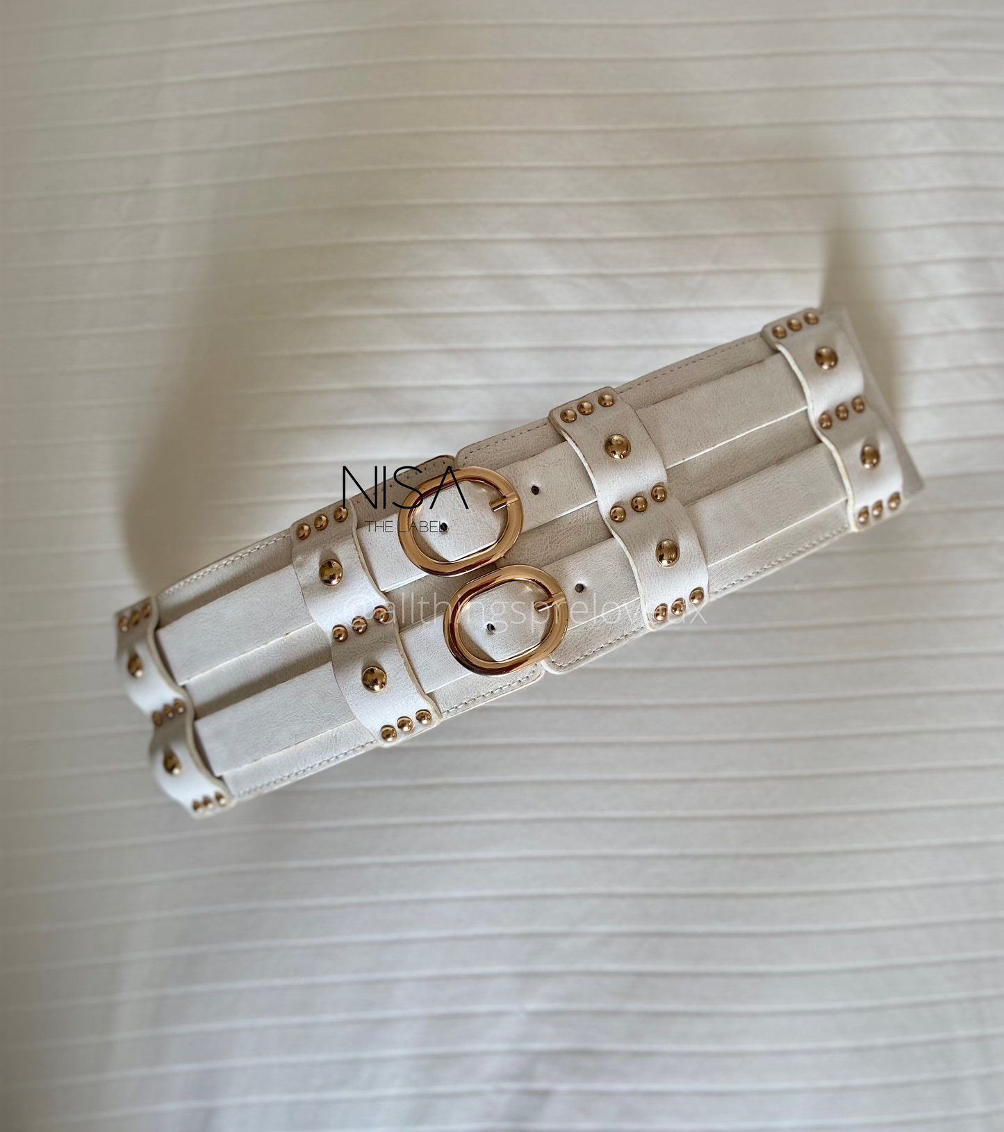 Oval double buckle studded waist cincher belt