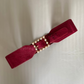 Horizontal rectangle pearl metal buckle textured waist cincher belt