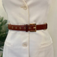 Croc textured gold metal buckle detachable chain basic belt