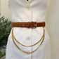 Croc textured gold metal buckle detachable chain basic belt