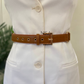 Croc textured gold metal buckle detachable chain basic belt