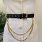 Croc textured gold metal buckle detachable chain basic belt