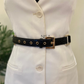 Croc textured gold metal buckle detachable chain basic belt