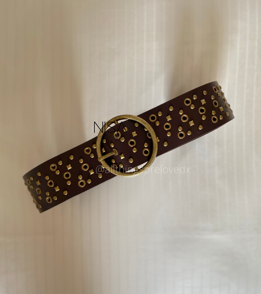 Vintage round buckle studded rivet eyelet basic waist belt