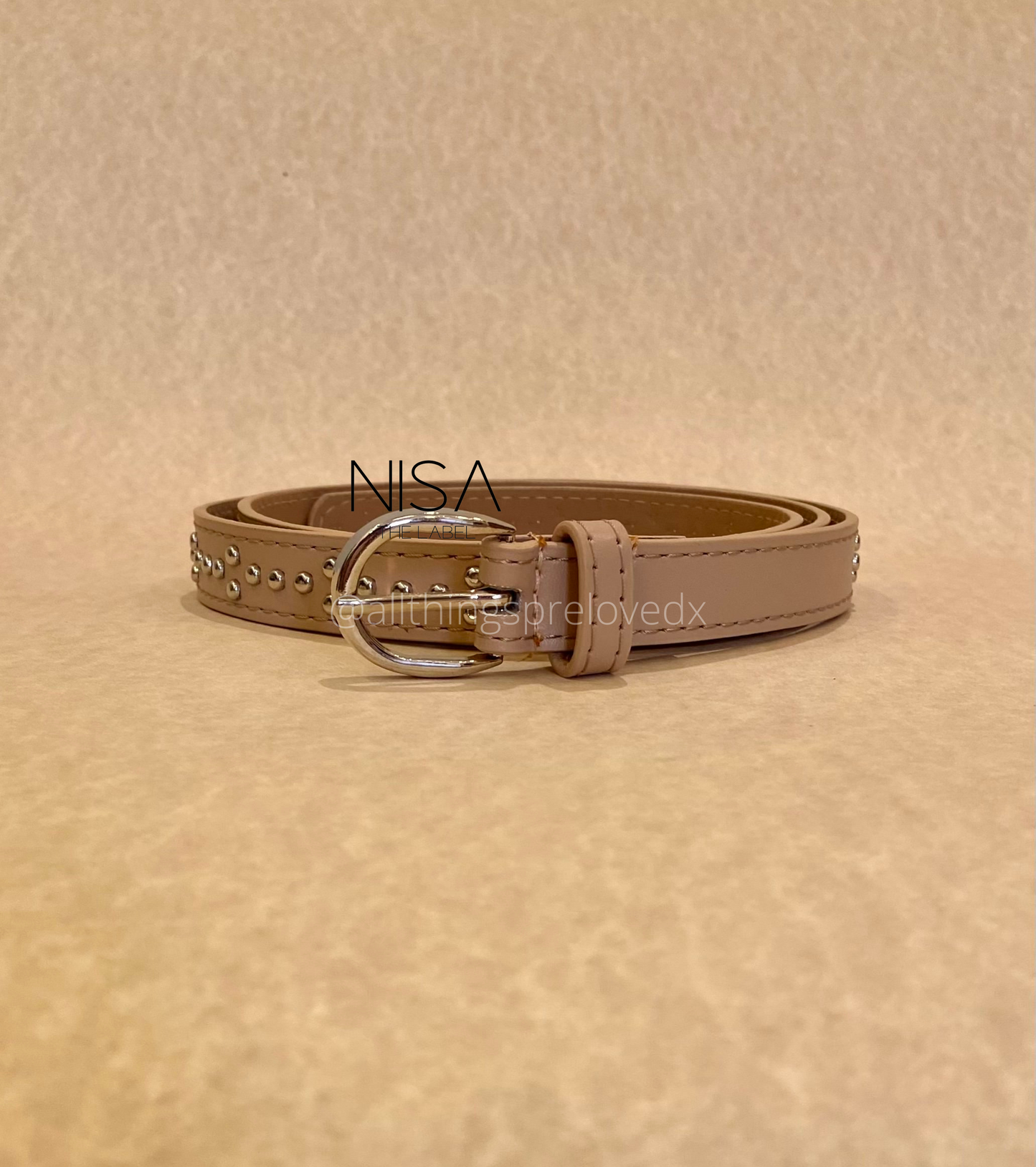 All over studded metal buckle thin basic belt