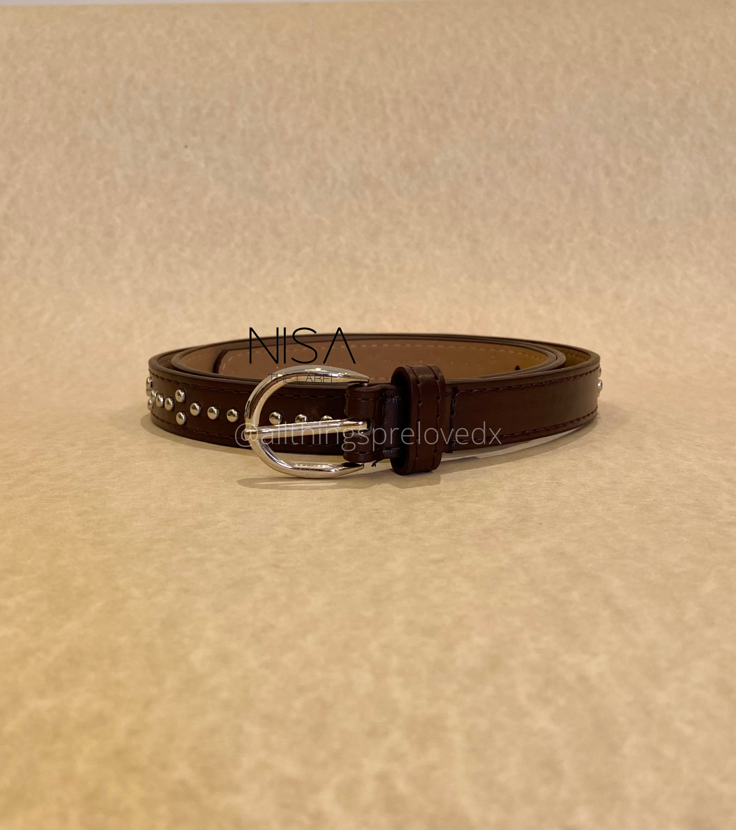 All over studded metal buckle thin basic belt