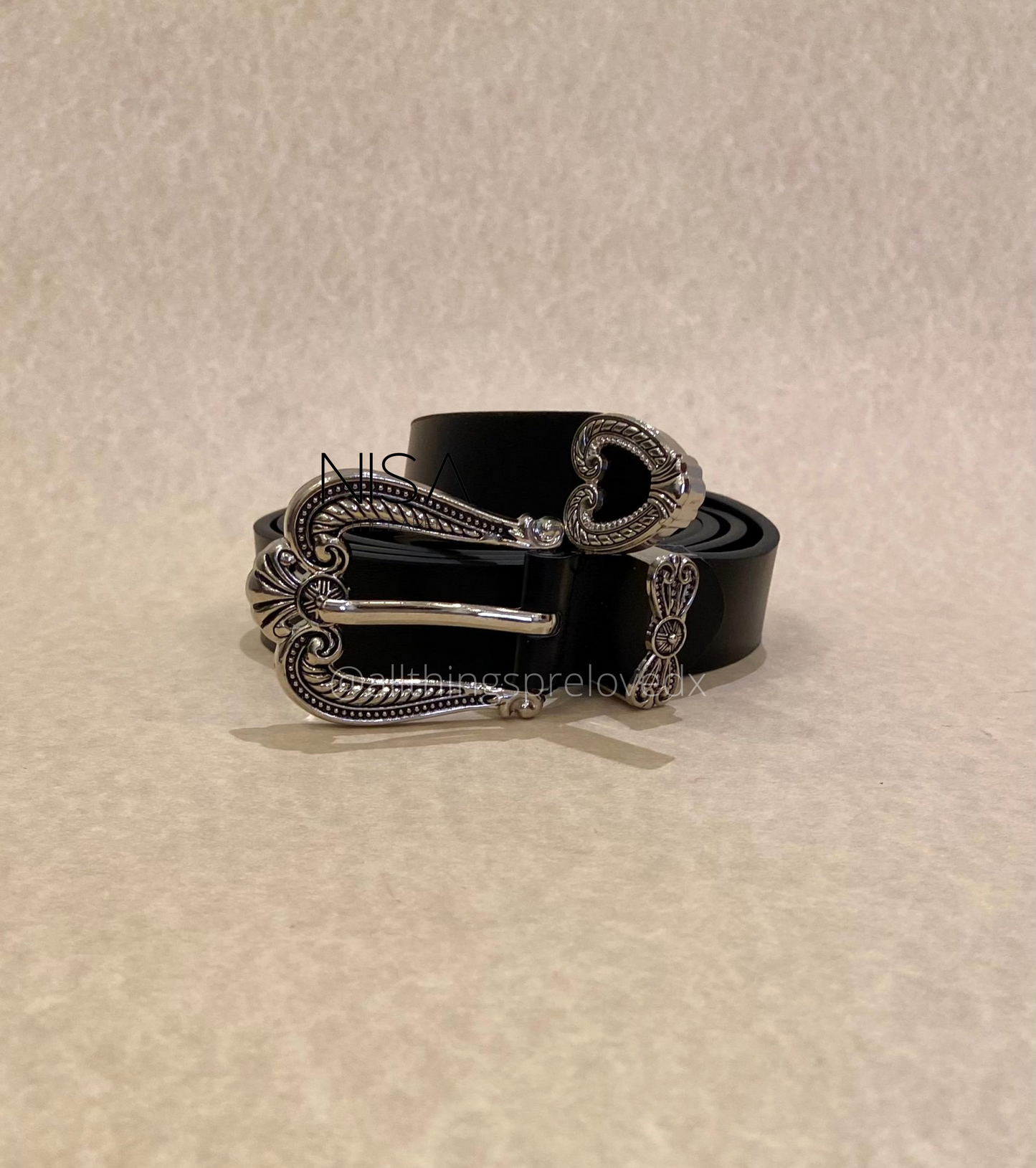 Intricate vintage metal buckle basic belt