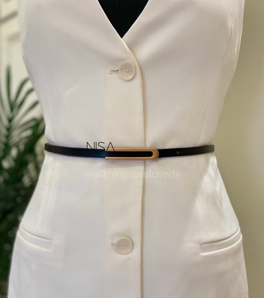 Sleek elongated U matte metal buckle thin knot belt