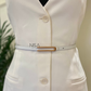 Sleek elongated U matte metal buckle thin knot belt